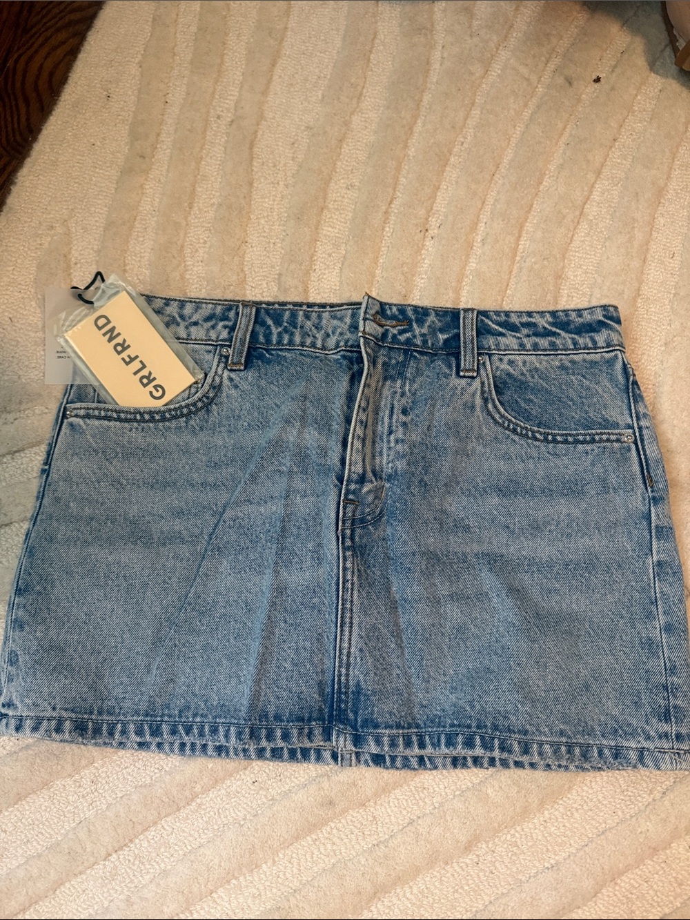 GRLFRND Washed Blue Denim A-Line Mini Skirt